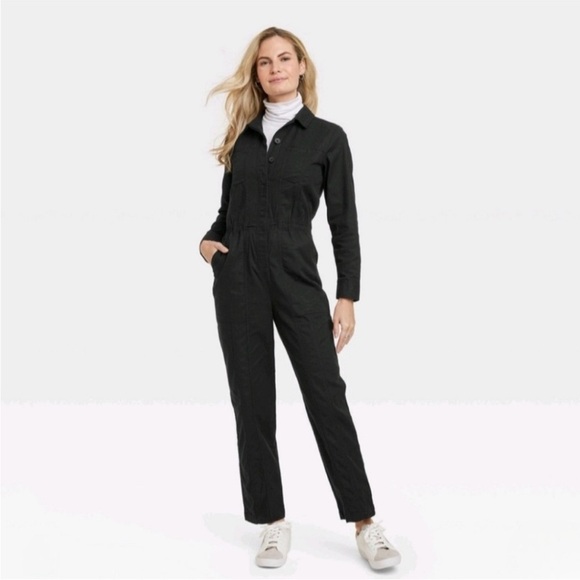 Universal Thread Women's Black Long Sleeve Button-Front Coveralls Jumpsuit 10 - Picture 3 of 6